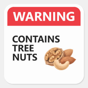 WARNING: CONTAINS TREE NUTS Food Allergy Square Sticker