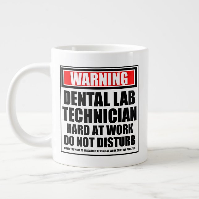 Warning Dental Lab Technician Hard At Work Large Coffee Mug (Left)