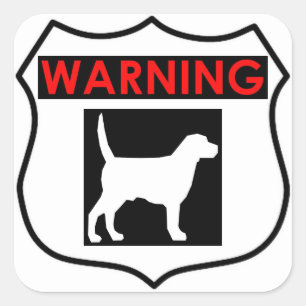 WARNING DOG GLOSSY SQUARE STICKER