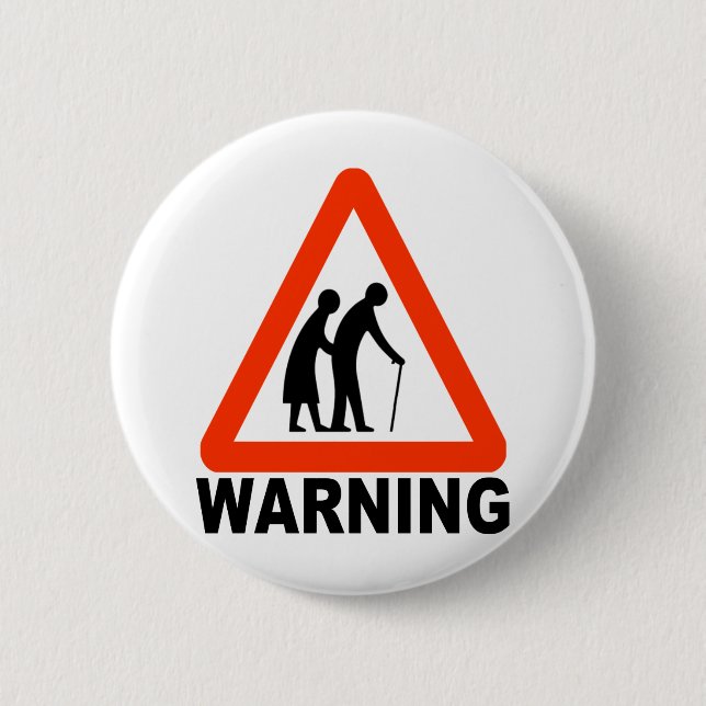Warning - Elderly Crossing 6 Cm Round Badge (Front)