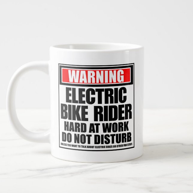 Warning Electric Bike Rider Hard At Work Large Coffee Mug (Left)