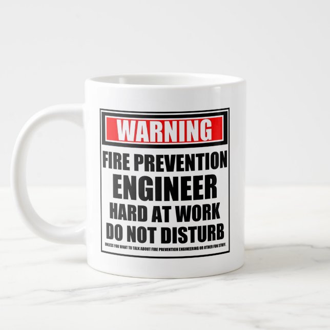 Warning Fire Prevention Engineer Hard At Work Large Coffee Mug (Left)