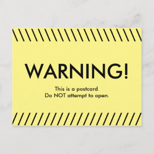 Warning!  Funny yellow postcard about postcards