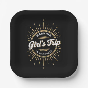 Warning Girls Trip in Progress Summer Vacation Paper Plate