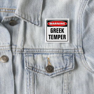 Warning Greek Temper 15 Cm Square Badge