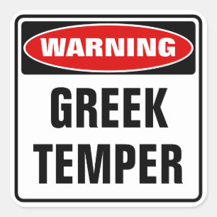 Warning Greek Temper Square Sticker