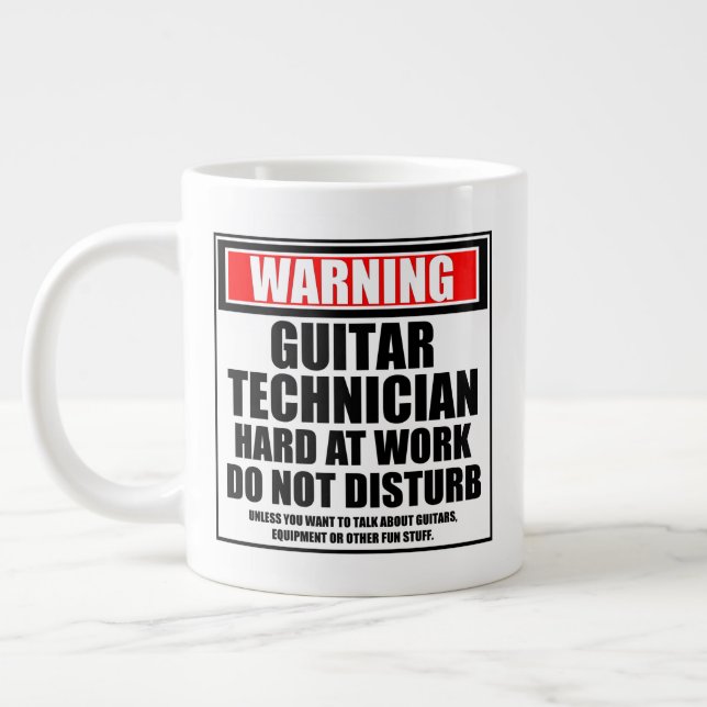 Warning Guitar Technician Hard At Work Large Coffee Mug (Left)
