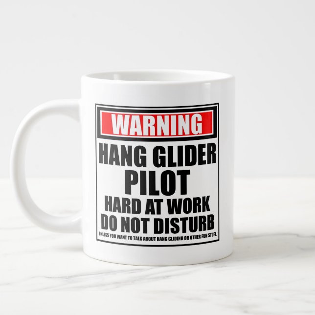Warning Hang Glider Pilot Hard At Work Large Coffee Mug (Left)