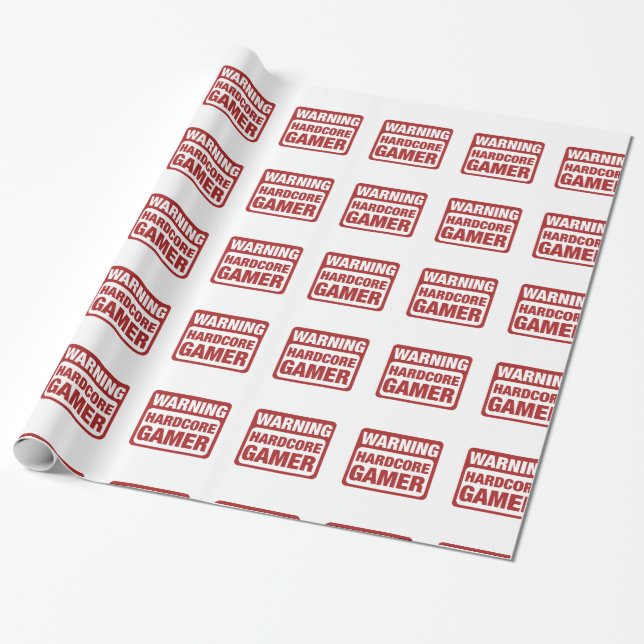 Warning Hardcore Gamer Wrapping Paper (Unrolled)