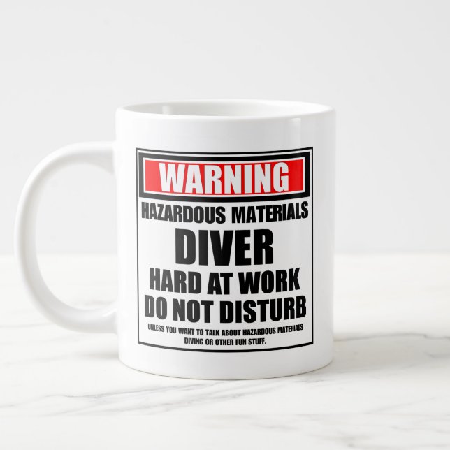 Warning Hazardous Materials Diver Hard At Work Large Coffee Mug (Left)