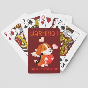 WARNING... HEART STEALER cute dog valentines day   Playing Cards