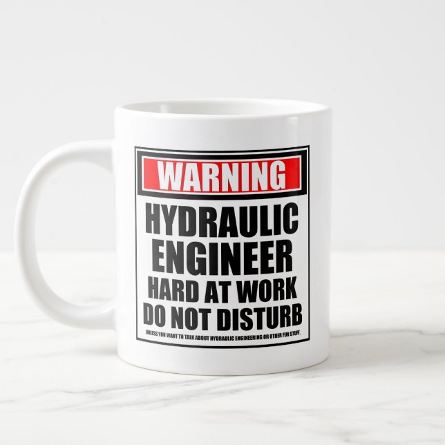 Warning Hydraulic Engineer Hard At Work Large Coffee Mug (Left)