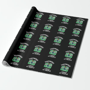 Warning I Shap At People Funny Camera Pun Dark BG Wrapping Paper