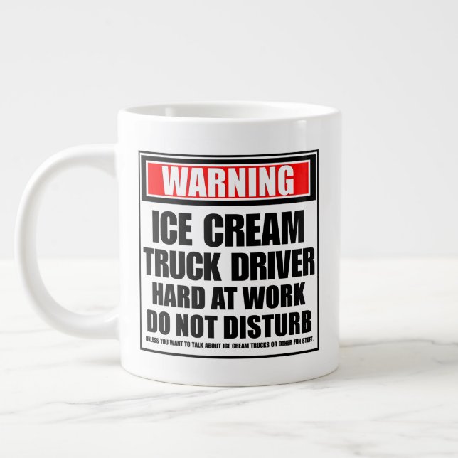 Warning Ice Cream Truck Driver Hard At Work Large Coffee Mug (Left)