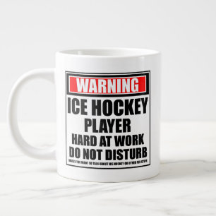 Warning Ice Hockey Player Hard At Work Large Coffee Mug