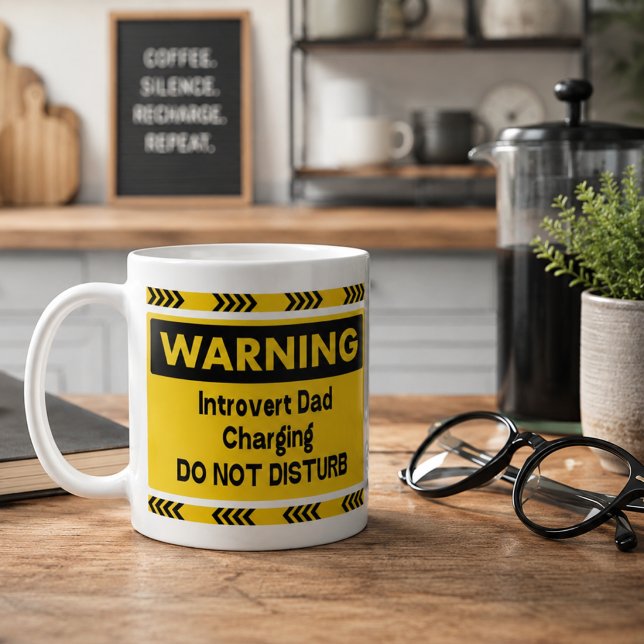 Warning Introvert Dad Charging Funny Husband Gift Coffee Mug (Creator Uploaded)