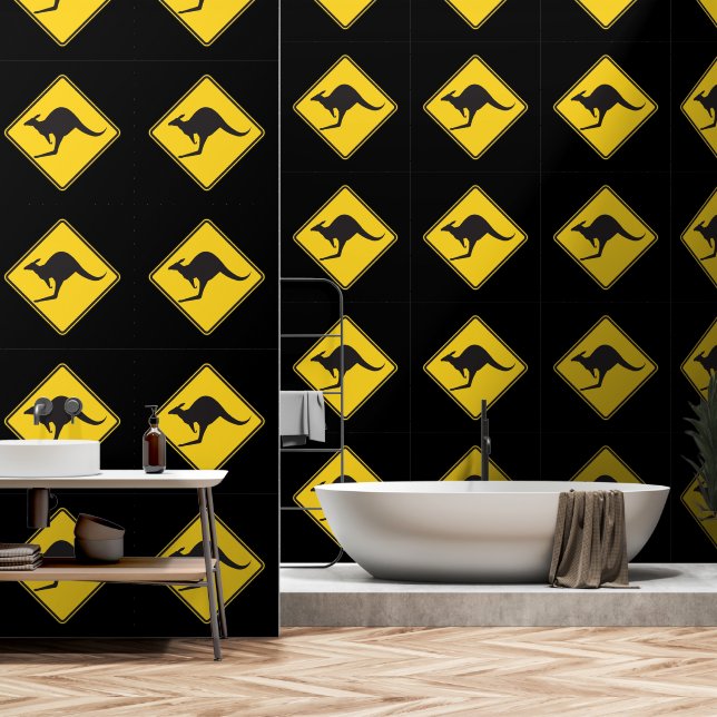 Warning Kangaroo Custom Colour Black Funny Wallpaper (Bathroom)
