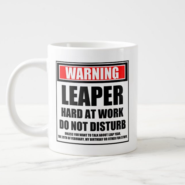 Warning Leaper Hard At Work Do Not Disturb Large Coffee Mug (Left)