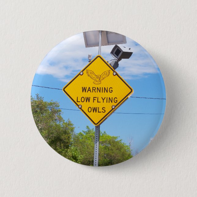 Warning Low Flying Owls Sign 6 Cm Round Badge (Front)