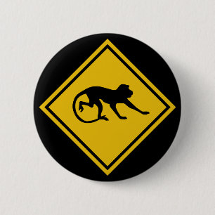 Warning Macaques, Traffic Sign, Malaysia 6 Cm Round Badge