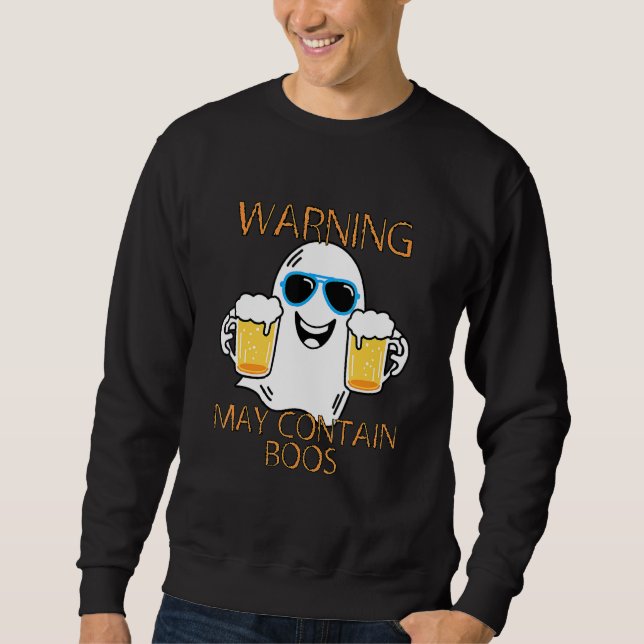 Warning May Contain Boos Mens Halloween Sweatshirt (Front)