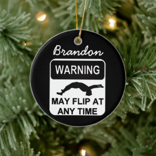 Warning may flip boy gymnast ornament