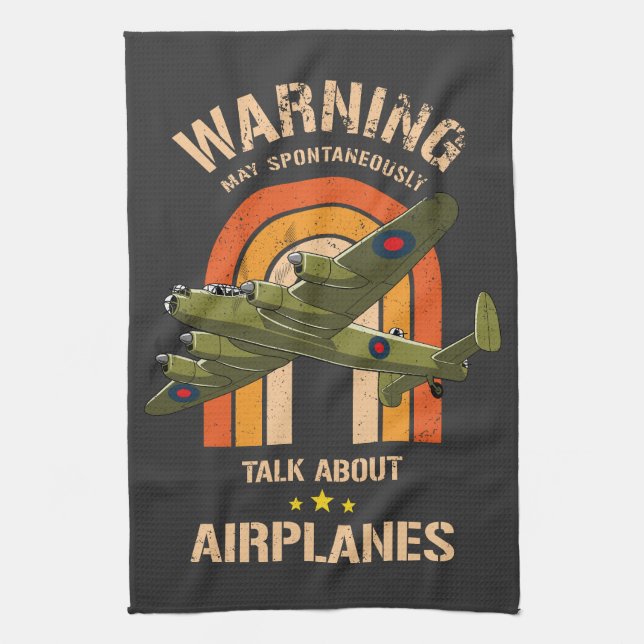 Warning May Spontaneously Talk About Aeroplanes  Tea Towel (Vertical)