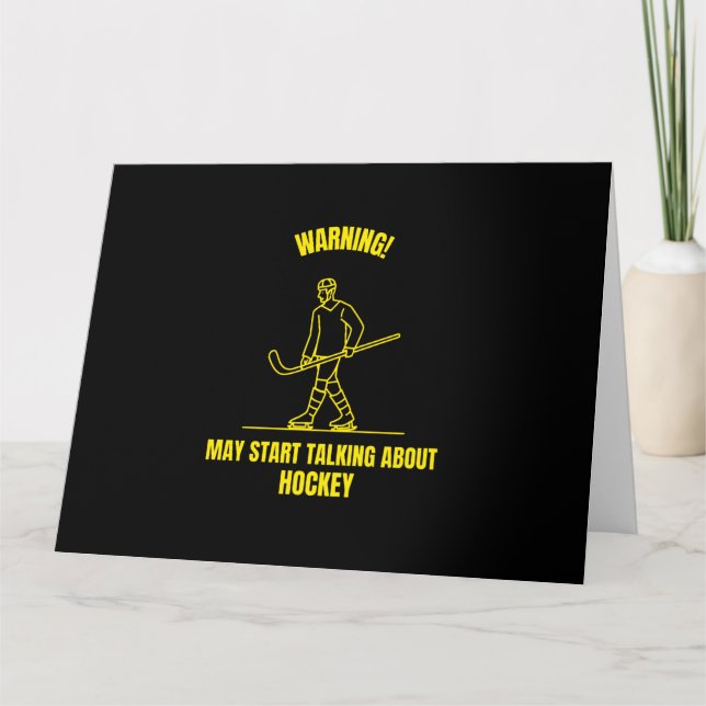 Warning may start talking about hockey funny sport thank you card (Front)