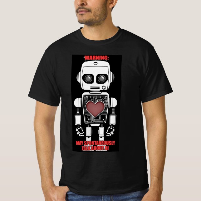 Warning: May Talk About AI Men's Black T-Shirt (Front)