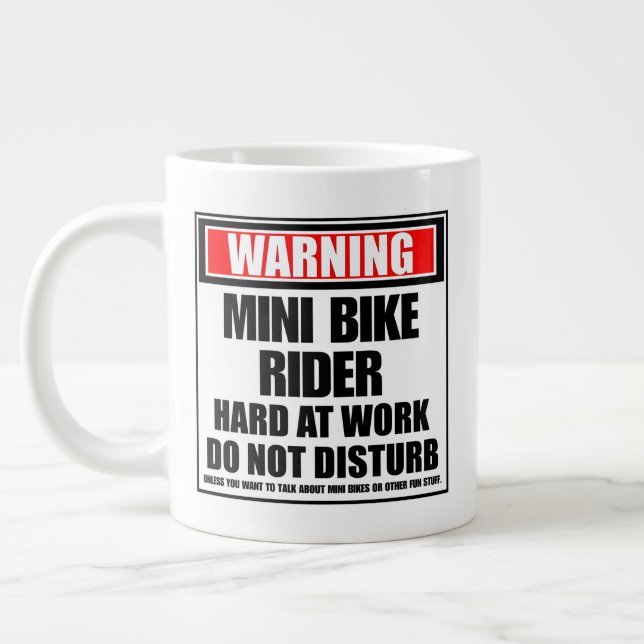 Warning Mini Bike Rider Hard At Work Large Coffee Mug (Left)