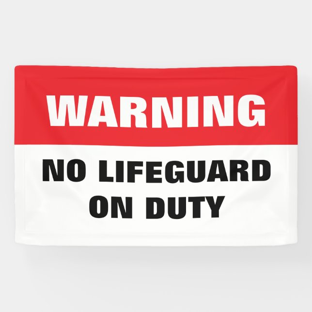 Warning No Lifeguard on Duty red and white Banner (Horizontal)