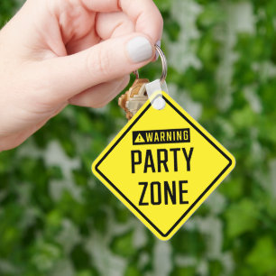 Warning Party Zone Metal Square Keychain