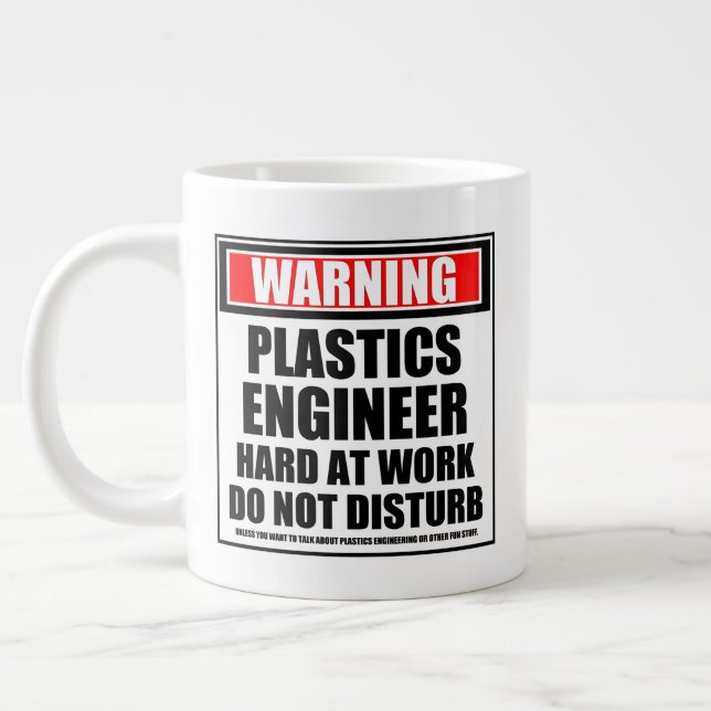 Warning Plastics Engineer Hard At Work Large Coffee Mug (Left)