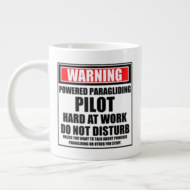 Warning Powered Paragliding Pilot Hard At Work Large Coffee Mug (Left)