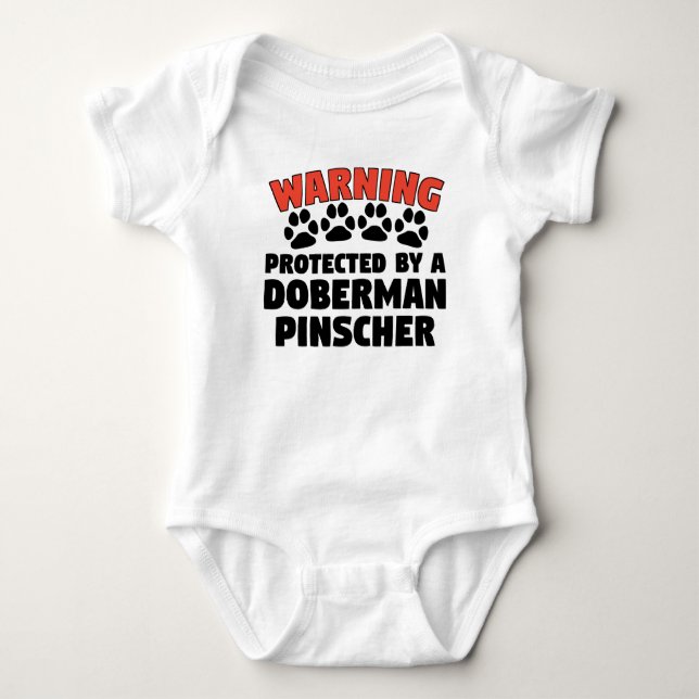 Warning Protected By A Doberman Pinscher Baby Bodysuit (Front)