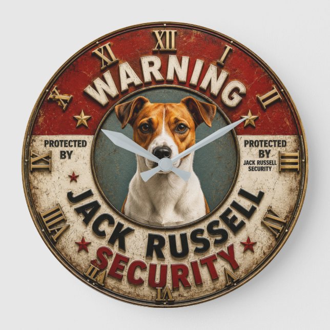 Warning Protected by Jack Russell Security Funny  Large Clock (Front)