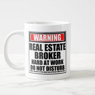 Warning Real Estate Broker Hard At Work Large Coffee Mug
