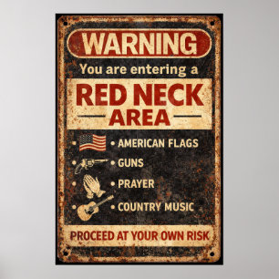 Warning Redneck Area Vintage Retro Garage Sign