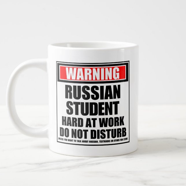 Warning Russian Student Hard At Work Large Coffee Mug (Left)