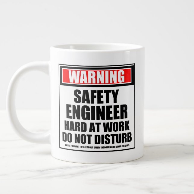 Warning Safety Engineer Hard At Work Large Coffee Mug (Left)