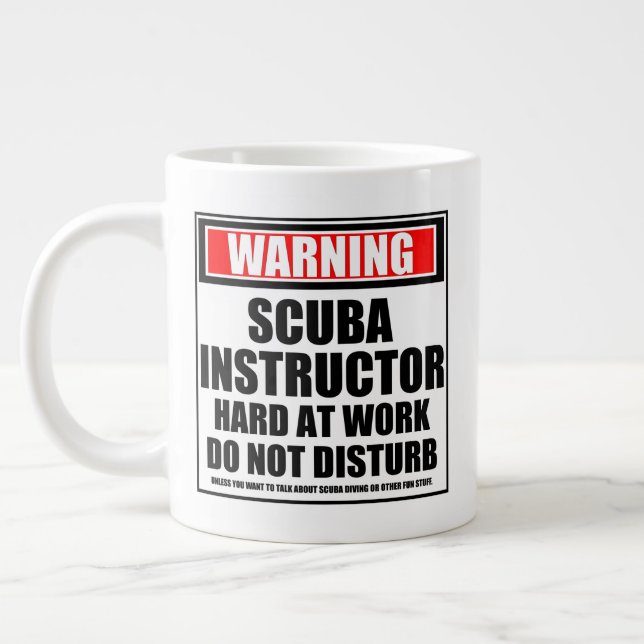 Warning Scuba Instructor Hard At Work Large Coffee Mug (Left)