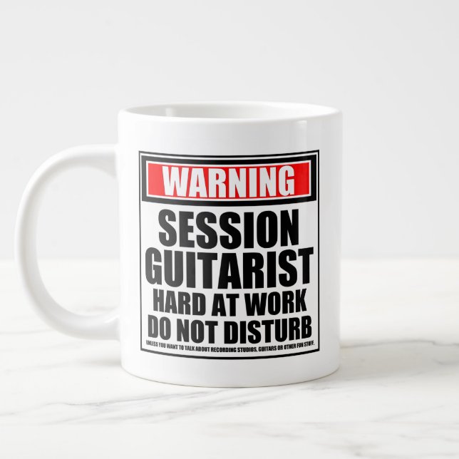 Warning Session Guitarist Hard At Work Large Coffee Mug (Left)