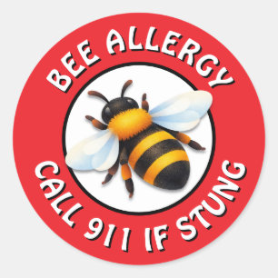 Warning Severe BEE Allergy Alert Button Classic Round Sticker