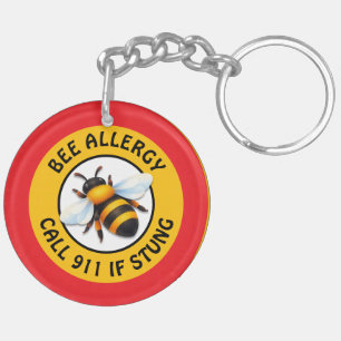 Warning Severe BEE Allergy Alert Button Key Ring