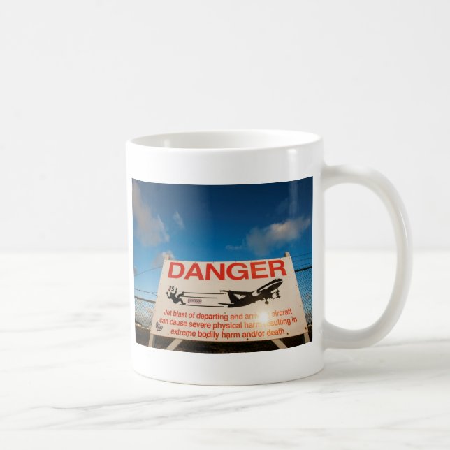 Warning sign near St. Maarten Airport, Coffee Mug (Right)