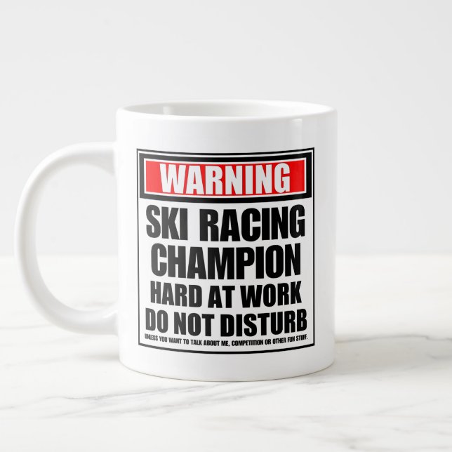 Warning Ski Racing Champion Hard At Work Large Coffee Mug (Left)