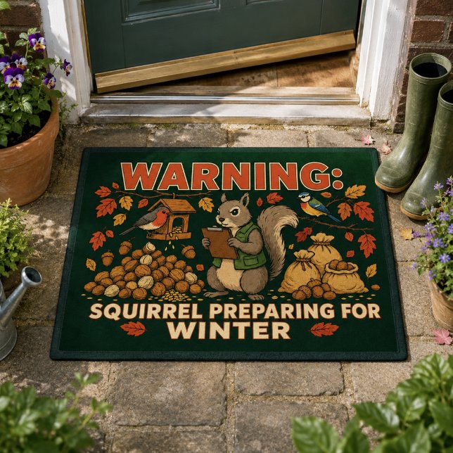 Warning Squirrel Preparing for Winter Doormat (Creator Uploaded)