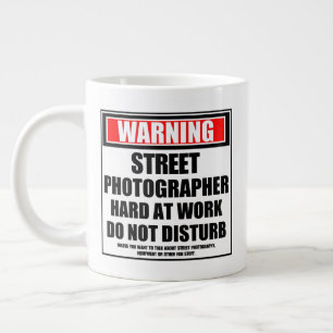 Warning Street Photographer Hard At Work Large Coffee Mug