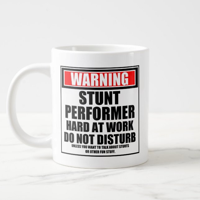Warning Stunt Performer Hard At Work Large Coffee Mug (Left)