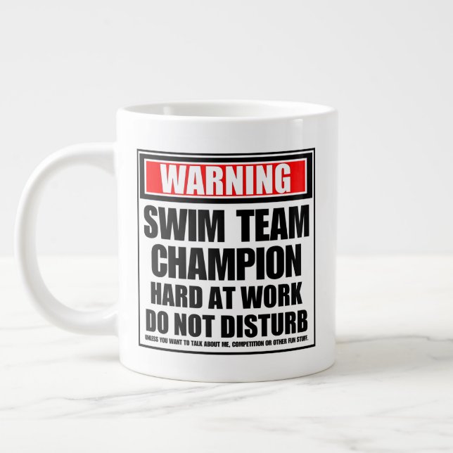Warning Swim Team Champion Hard At Work Large Coffee Mug (Left)